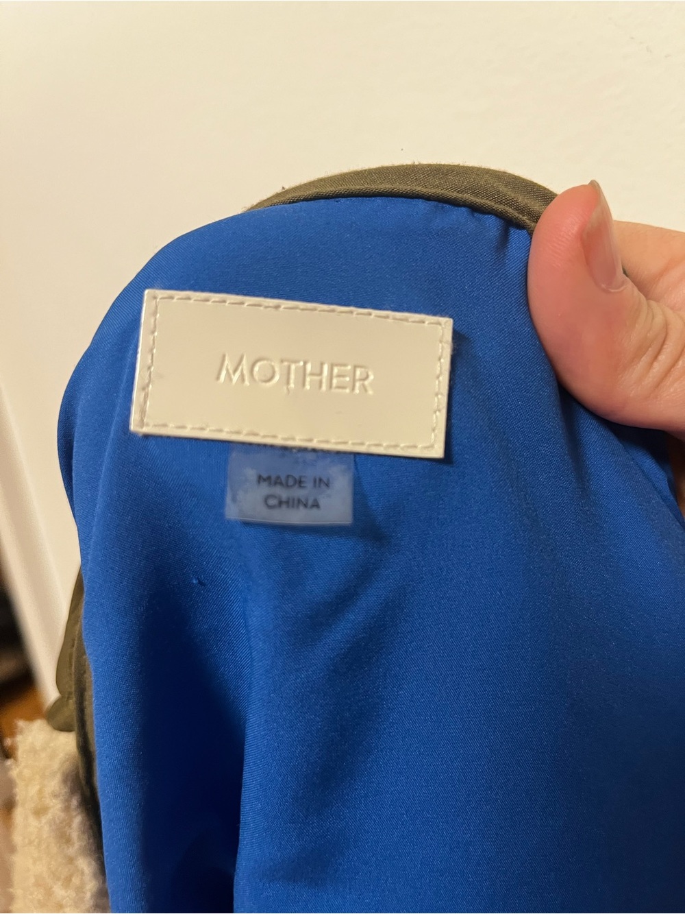 MOTHER Olive Green and Cream Sherpa-Front Bomber Jacket - Picture 4 of 5